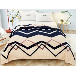 Patura pufoasa cocolino gofrata 200x230cm, 300gr/mp, Bleumarin-Crem, Zig-Zag