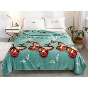 Patura pufoasa cocolino gofrata 200x230cm, 300gr/mp, Verde-Multicolor, Fluturi