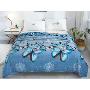 Patura pufoasa cocolino gofrata 200x230cm, 300gr/mp, Bleu-Multicolor, Fluturi