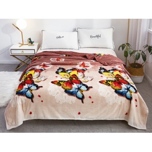 Patura pufoasa cocolino gofrata 200x230cm, 300gr/mp, Maro-Multicolor, Fluturi