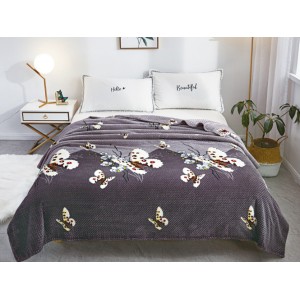 Patura pufoasa cocolino gofrata 200x230cm, 300gr, Gri-Negru, Fluturi