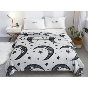 Patura pufoasa cocolino gofrata 200x230cm, 300gr, Gri-Negru, Stelute