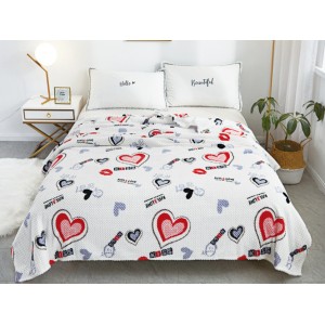 Patura pufoasa cocolino gofrata 200x230cm, 300gr, Alb-Multicolor, Inimioare