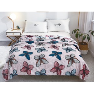 Patura pufoasa cocolino gofrata 200x230cm, 300gr, Bej-Multicolor, Fluturi