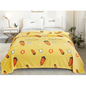 Patura pufoasa cocolino gofrata 200x230cm, 300gr/mp, Galben-Portocaliu, Morcovi, Flori, Iepurasi