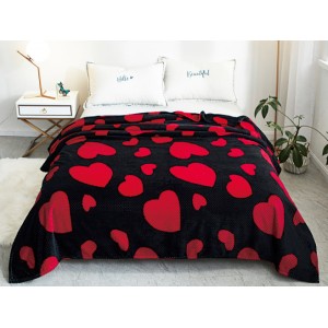 Patura pufoasa cocolino gofrata 200x230cm, 300gr/mp, Negru-Rosu, Inimioare