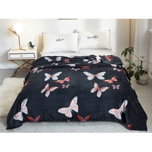 Patura pufoasa cocolino gofrata 200x230cm, 300gr/mp, Negru-Multicolor, Fluturi