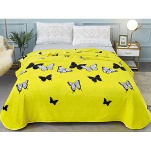 Patura pufoasa cocolino 200x230cm, 300gr/mp, Galben-Negru, Fluturi