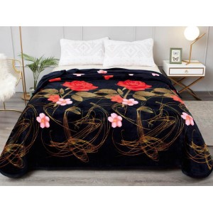 Patura pufoasa cocolino 200x230cm, 300gr/mp, Negru-Multicolor, Flori