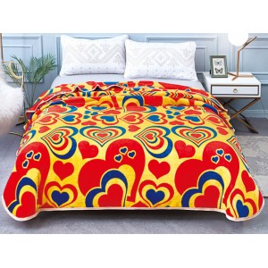 Patura pufoasa cocolino 200x230cm, 300gr/mp, Galben-Multicolor, Inimioare