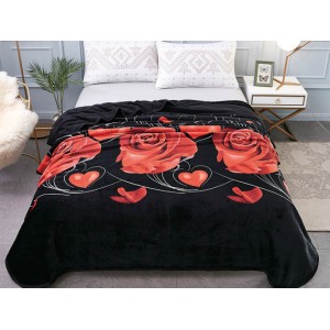 Patura pufoasa cocolino 200x230cm, 300gr/mp, Negru-Rosu, Trandafiri