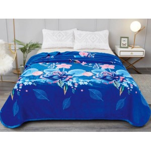 Patura pufoasa cocolino 200x230cm, 300gr/mp, Bleu-Multicolor, Flori