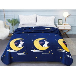 Patura pufoasa cocolino 200x230cm, 300gr/mp, Bleumarin, Stelute, Luna, Iepurasi