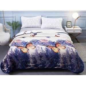 Patura pufoasa cocolino 200x230cm, 300gr/mp, Gri-Multicolor, Fluturi