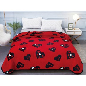 Patura pufoasa cocolino 200x230cm, 300gr/mp, Rosu-Negru, Inimioare