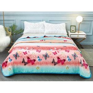 Patura pufoasa cocolino 200x230cm, 300gr/mp, Roz-Multicolor, Fluturi