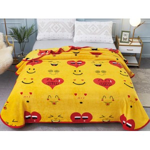 Patura pufoasa cocolino 200x230cm, 300gr/mp, Galben-Rosu, Inimioare, Emoji