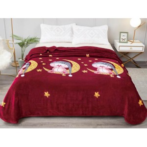 Patura pufoasa cocolino 200x230cm, 300gr/mp, Maro-Galben, Stelute, Luna, Pisici