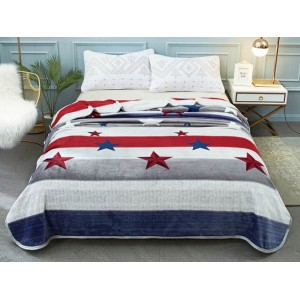 Patura pufoasa cocolino 200x230cm, 300gr/mp, Gri-Multicolor, Stelute, Dungi