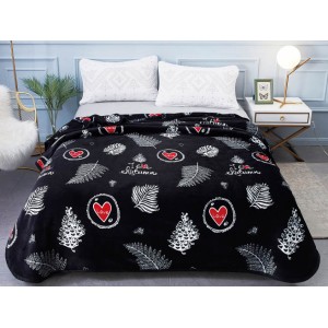 Patura pufoasa cocolino 200x230cm, 300gr/mp, Negru-Alb, Inimioare, Frunze