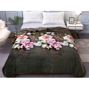 Patura pufoasa cocolino 200x230cm, 300gr/mp, Maro-Multicolor, Flori