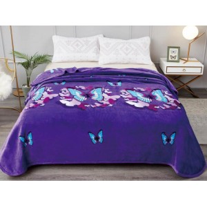 Patura pufoasa cocolino 200x230cm, 300gr/mp, Mov-Multicolor, Fluturi