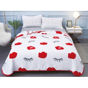 Patura pufoasa cocolino 200x230cm, 300gr/mp, Alb-Rosu, Buze, Gene