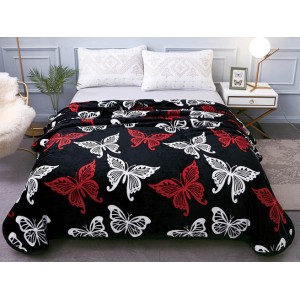 Patura pufoasa cocolino 200x230cm, 300gr/mp, Negru-Multicolor, Fluturi