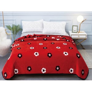 Patura pufoasa cocolino 200x230cm, 300gr/mp, Rosu-Alb, Flori