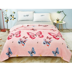 Patura pufoasa cocolino 200x230cm, 300gr/mp, Roz-Multicolor, Fluturi