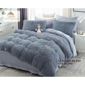 Lenjerie pat super pufoasa COCOLINO Fluffy cu ciucuri, 6 piese, GRI