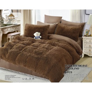 Lenjerie pat super pufoasa COCOLINO Fluffy cu ciucuri, 6 piese, MARO