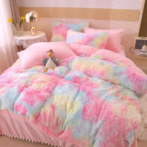 Lenjerie pat super pufoasa COCOLINO Fluffy cu ciucuri, 6 piese, Multicolor