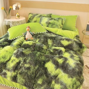 Lenjerie pat super pufoasa COCOLINO Fluffy cu ciucuri, 6 piese, Verde - Multicolor