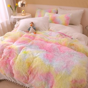 Lenjerie pat super pufoasa COCOLINO Fluffy cu ciucuri, 6 piese, Roz - Multicolor