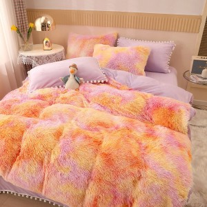 Lenjerie pat super pufoasa COCOLINO Fluffy cu ciucuri, 6 piese, Portocaliu - Multicolor