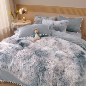 Lenjerie pat super pufoasa COCOLINO Fluffy cu ciucuri, 6 piese, Gri - Multicolor