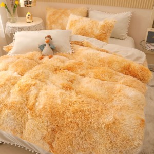 Lenjerie pat super pufoasa COCOLINO Fluffy cu ciucuri, 6 piese, Galben - Multicolor