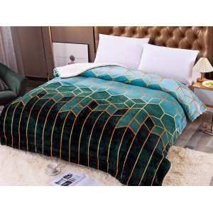 Patura CoCoLiNo cu blanita, 200x230cm, Jojo Home, Verde-Multicolor, forme geometrice