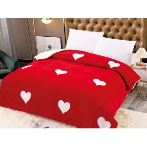 Patura CoCoLiNo cu blanita, 200x230cm, Jojo Home, Rosu-Alb, inimioare