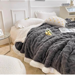 Patura CoCoLiNo tip Tricotaj cu blanita, 200x230cm, Jojo Home, Gri