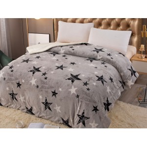 Patura CoCoLiNo cu blanita, 200x230cm, Jojo Home, Gri-Negru, stelute