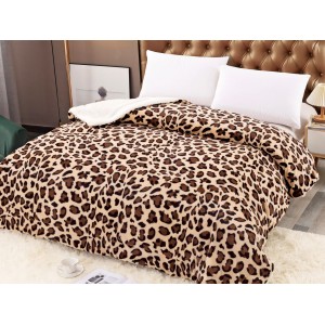 Patura CoCoLiNo cu blanita, 200x230cm, Jojo Home, Bej-Maro, animal print