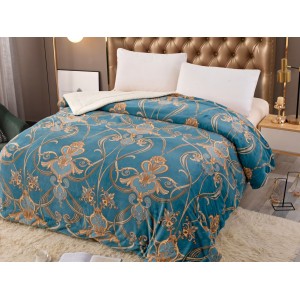 Patura CoCoLiNo cu blanita, 200x230cm, Jojo Home, Turquoise-Bej, model elegant