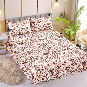 Cearsaf cu volanase, Bumbac FINET, 180x200cm, 2 fete de perne 50x70cm, Jojo Home, Crem-Multicolor, animal print, fundite