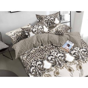 Lenjerie pat dublu,  FINET, 6 piese, cu ELASTIC, Jojo Home, Alb-Maro, model elegant