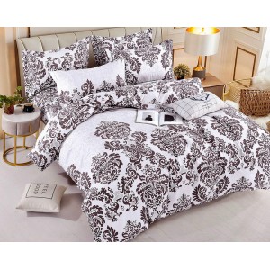 Lenjerie pat dublu,  FINET, 6 piese, cu ELASTIC, Jojo Home, Crem-Maro, model elegant