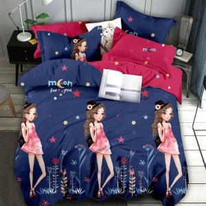 Lenjerie pat dublu,  FINET, 6 piese, Jojo Home, Bleumarin-Multicolor, fetite