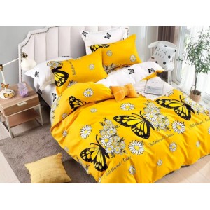 Lenjerie pat dublu,  FINET, 6 piese, Jojo Home, Galben-Negru, fluturi, flori