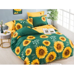 Lenjerie pat dublu,  FINET, 6 piese, Jojo Home, Verde-Galben, florea soarelui